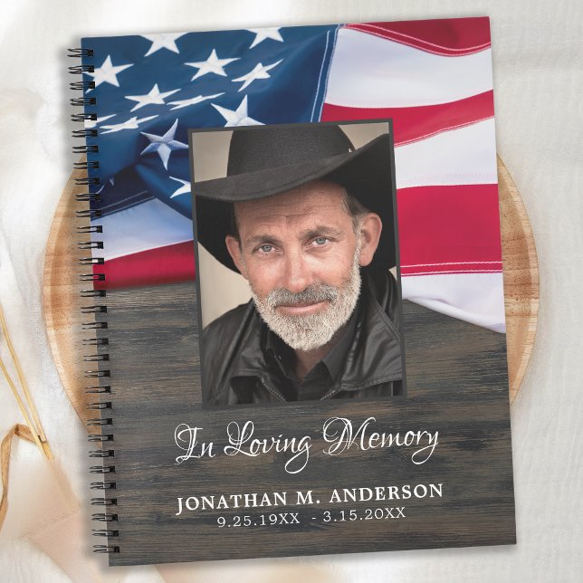 Patriotic Funeral Photo US Flag Memorial GuestBook Notebook (Creator Uploaded)