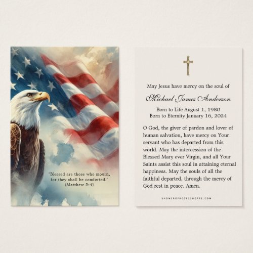 Patriotic Funeral Prayer Card American Flag 