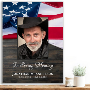 Patriotic Funeral USA Flag Veteran Photo Memorial  Poster