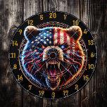 Patriotic Fury Gold Bear  Dart Board<br><div class="desc">Introducing the American Flag Bear Dart Board, a unique and striking addition to any game room or man cave. This dart board features a beautifully designed image of a grizzly bear, proudly adorned with the iconic stars and stripes of the American flag. The vibrant colors and intricate details of the...</div>