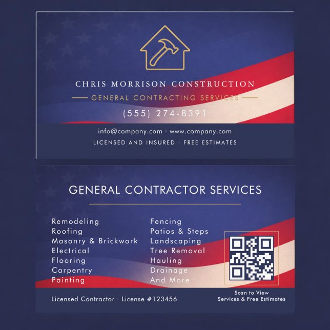 Patriotic General Contractor QR Code Business Card (Creator Uploaded)