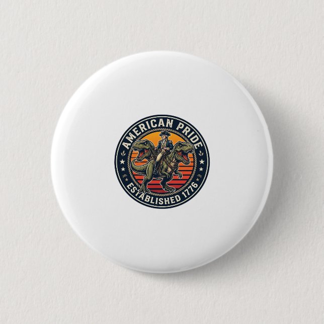 Patriotic George Washington Riding T-rex American  Button (Front)