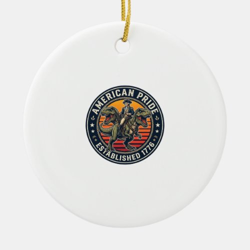 Patriotic George Washington Riding T-rex American  Ceramic Ornament