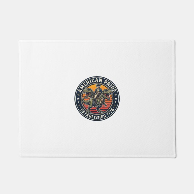 Patriotic George Washington Riding T-rex American  Doormat (Front)