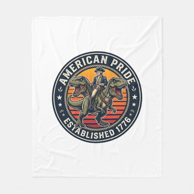 Patriotic George Washington Riding T-rex American  Fleece Blanket (Front)
