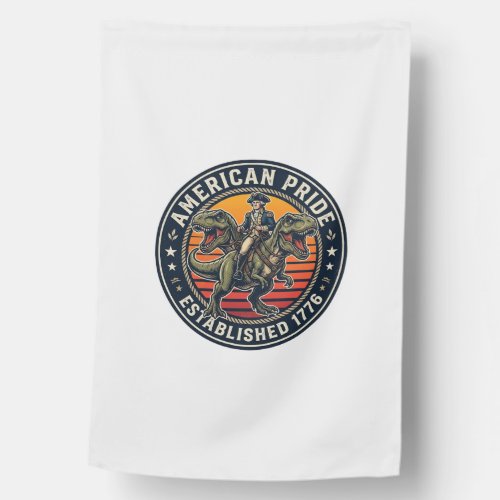 Patriotic George Washington Riding T-rex American House Flag