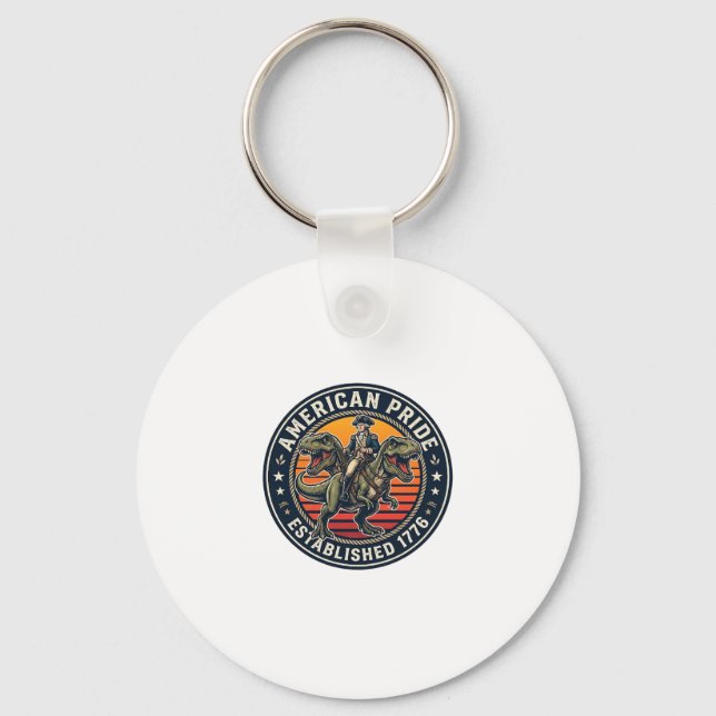 Patriotic George Washington Riding T-rex American  Keychain (Front)