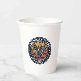 Patriotic George Washington Riding T-rex American Paper Cups
