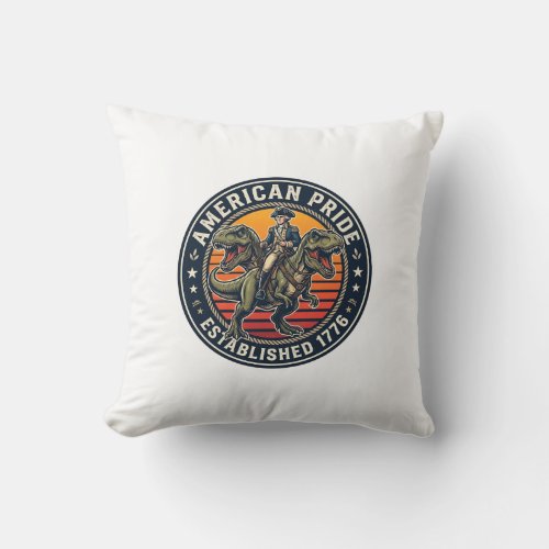 Patriotic George Washington Riding T-rex American  Throw Pillow