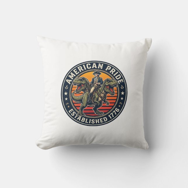 Patriotic George Washington Riding T-rex American  Throw Pillow (Front)