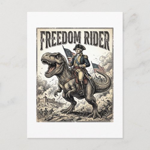 Patriotic George Washington Riding T-rex Freedom R Postcard