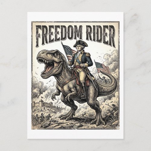 Patriotic George Washington Riding T-rex Freedom R Postcard