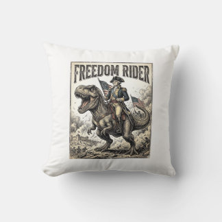 Patriotic George Washington Riding T-rex Freedom R Throw Pillow