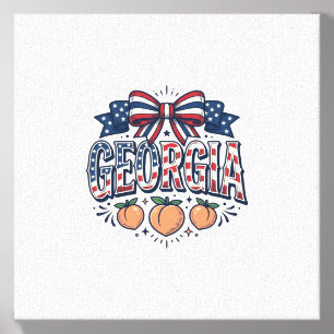 Patriotic Georgia Peach Bow Vintage 4th of July Sh Canvas Photo Tile