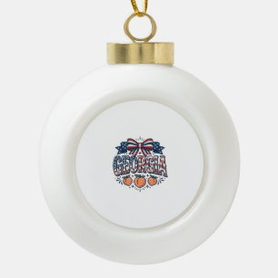 Patriotic Georgia Peach Bow Vintage 4th of July Sh Ceramic Ball Christmas Ornament