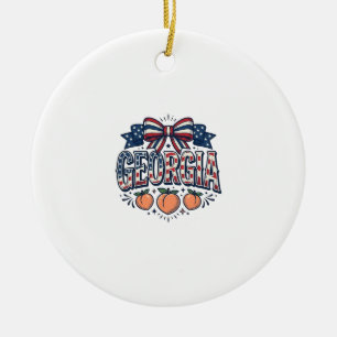 Patriotic Georgia Peach Bow Vintage 4th of July Sh Ceramic Ornament