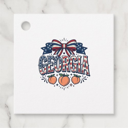Patriotic Georgia Peach Bow Vintage 4th of July Sh Favor Tags