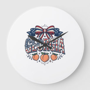 Patriotic Georgia Peach Bow Vintage 4th of July Sh Large Clock