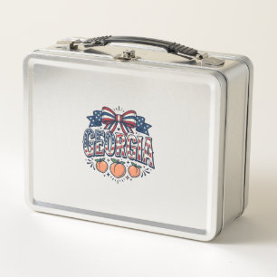 Patriotic Georgia Peach Bow Vintage 4th of July Sh Metal Lunch Box