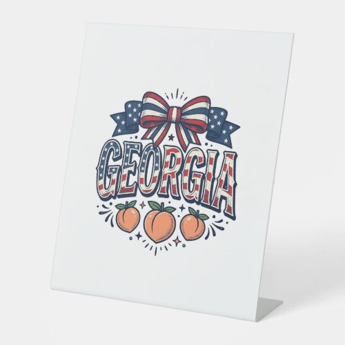 Patriotic Georgia Peach Bow Vintage 4th of July Sh Pedestal Sign