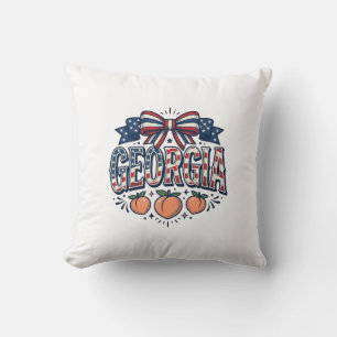 Patriotic Georgia Peach Bow Vintage 4th of July Sh Throw Pillow