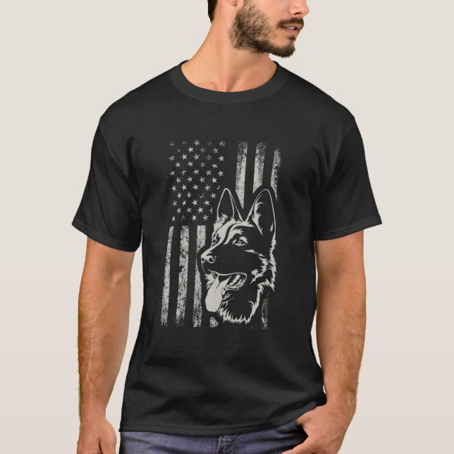 Patriotic Ger Shepherd American Flag 4Th Of July S T-Shirt (Front)