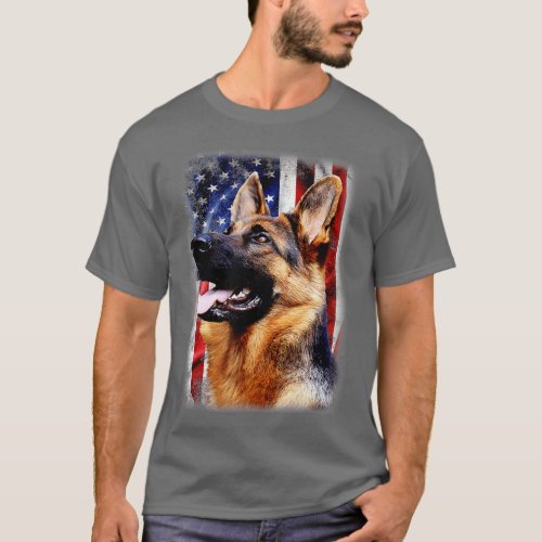 Patriotic German Dog and American Flag  T_Shirt