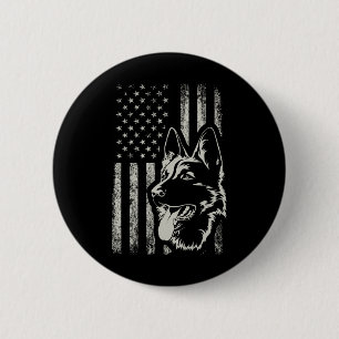 Patriotic German Shepherd American Flag 4th Of Jul Button