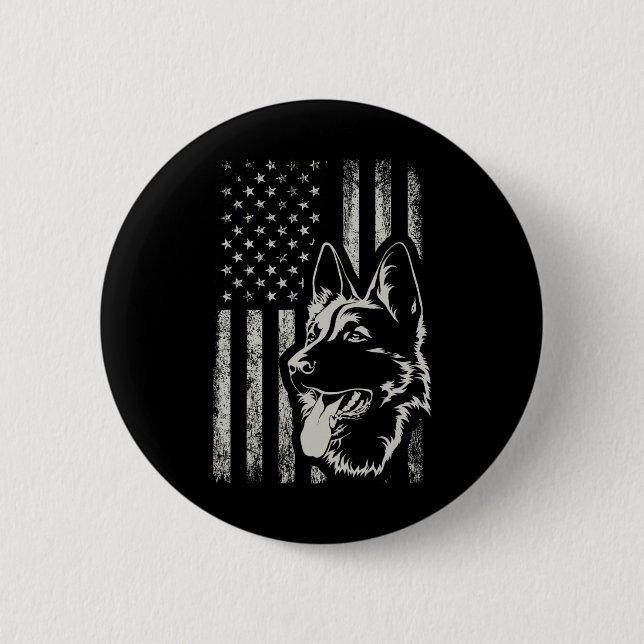 Patriotic German Shepherd American Flag 4th Of Jul Button (Front)