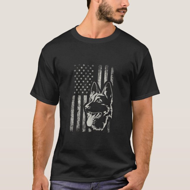 Patriotic German Shepherd AMERICAN FLAG 4th Of Jul T-Shirt (Front)