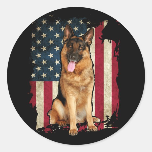 Patriotic German Shepherd American Flag Dog Classic Round Sticker (Front)