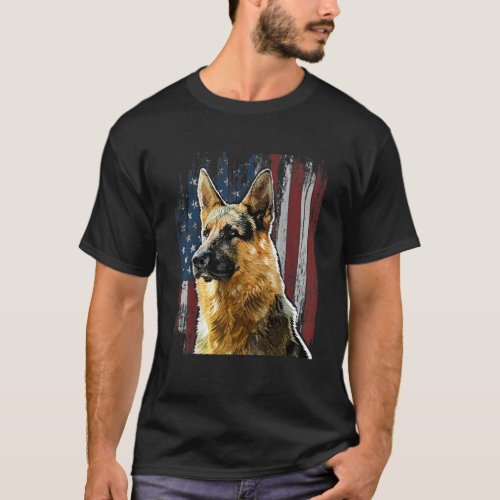 Patriotic German Shepherd American Flag Dog Gift M T_Shirt