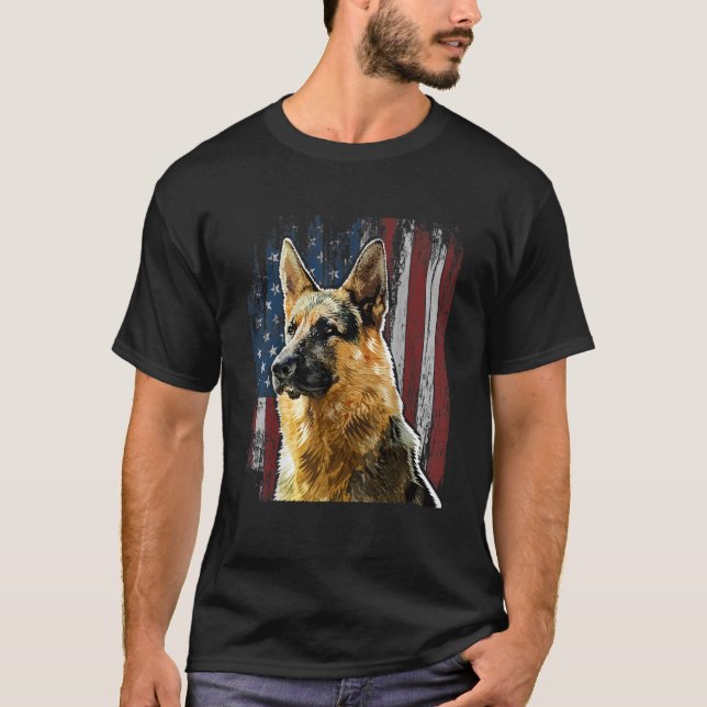 Patriotic German Shepherd American Flag Dog Gift M T-Shirt (Front)