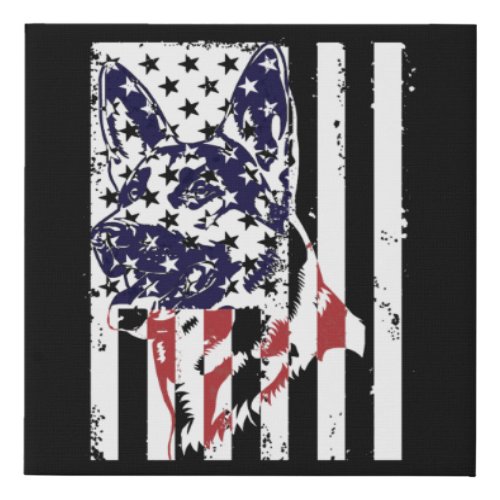 Patriotic German Shepherd AMERICAN FLAG Dog Lover Faux Canvas Print