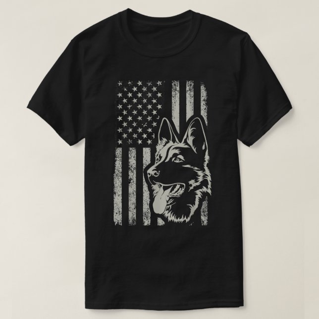 Patriotic German Shepherd AMERICAN FLAG Dog Lover  T-Shirt (Design Front)