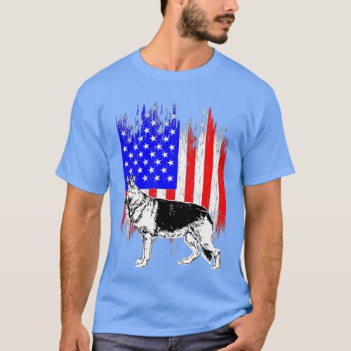 Patriotic German Shepherd American Flag Dog Lover  T_Shirt