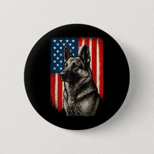 Patriotic German Shepherd American Flag Dog Men Button