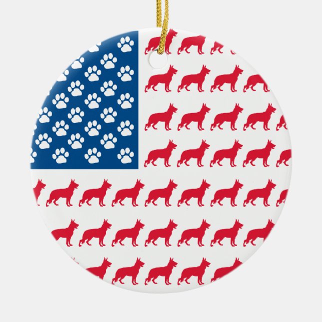 Patriotic German Shepherd Ceramic Ornament (Front)