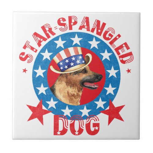 Patriotic German Shepherd Ceramic Tile