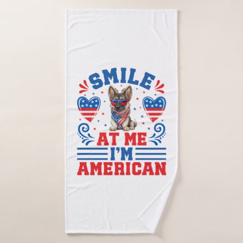 Patriotic German Shepherd Dog for 4th Of July Bath Towel