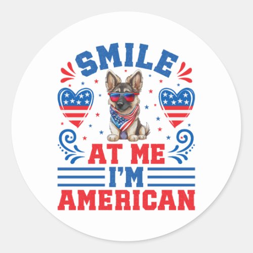 Patriotic German Shepherd Dog for 4th Of July Classic Round Sticker
