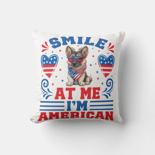 Patriotic German Shepherd Dog for 4th Of July Throw Pillow