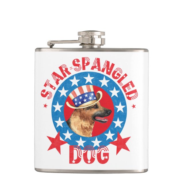 Patriotic German Shepherd Flask (Front)
