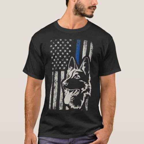 Patriotic German Shepherd K9 Unit Thin Blue Line P T_Shirt