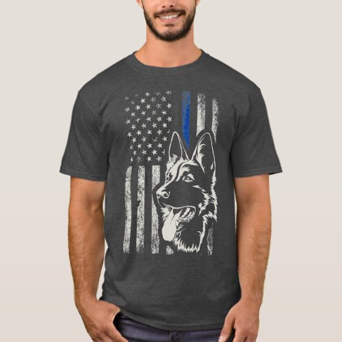 Patriotic German Shepherd K9 Unit Thin Blue Line P T_Shirt