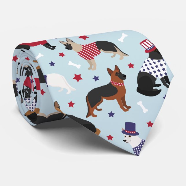 Patriotic German Shepherd Pattern Neck Tie (Rolled)