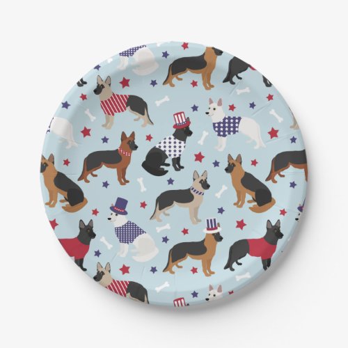 Patriotic German Shepherd Pattern Paper Plates