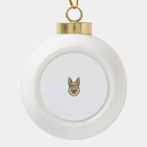 Patriotic German Shepherd Sunglasses Vintage Art_1 Ceramic Ball Christmas Ornament