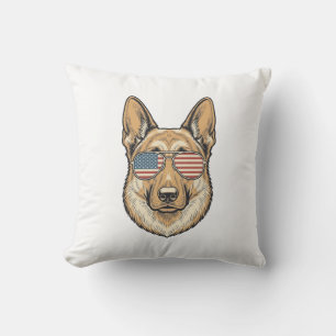 Patriotic German Shepherd Sunglasses Vintage Art_1 Throw Pillow