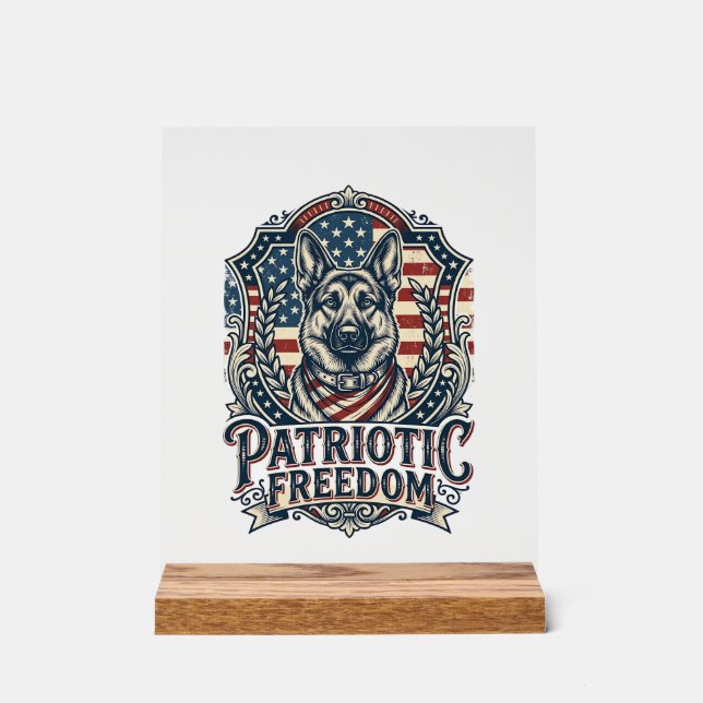 Patriotic German Shepherd Vector Graphic Tee_1 Acrylic Sign (Front)
